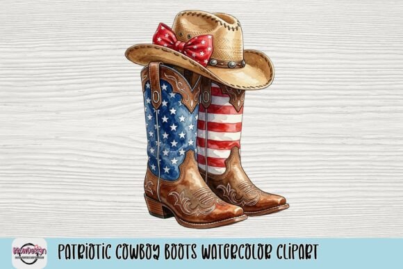 Patriotic Cowboy Boots Watercolor Clipart for Your Projects