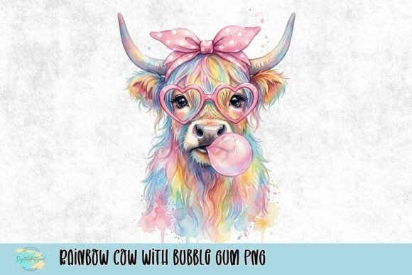 Rainbow Cow with Bubble Gum PNG: Infuse Whimsy into Your Projects