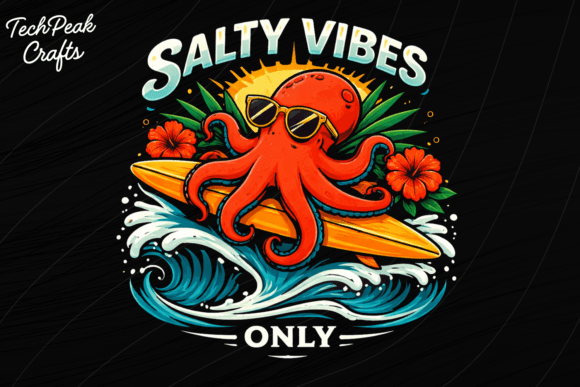 Salty Vibes Octopus Summer Ocean PNG: Catch the Perfect Wave