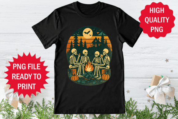 Spooky Vibes Around the Fire: The Halloween Skeleton Party Campfire Shirt